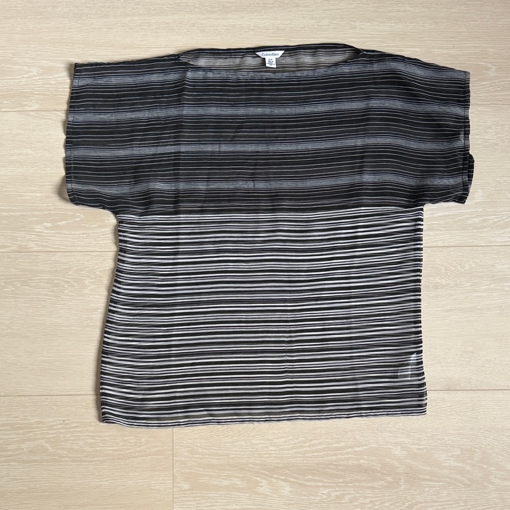 ✨ Calvin Klein Black and White Striped Sheer Top
